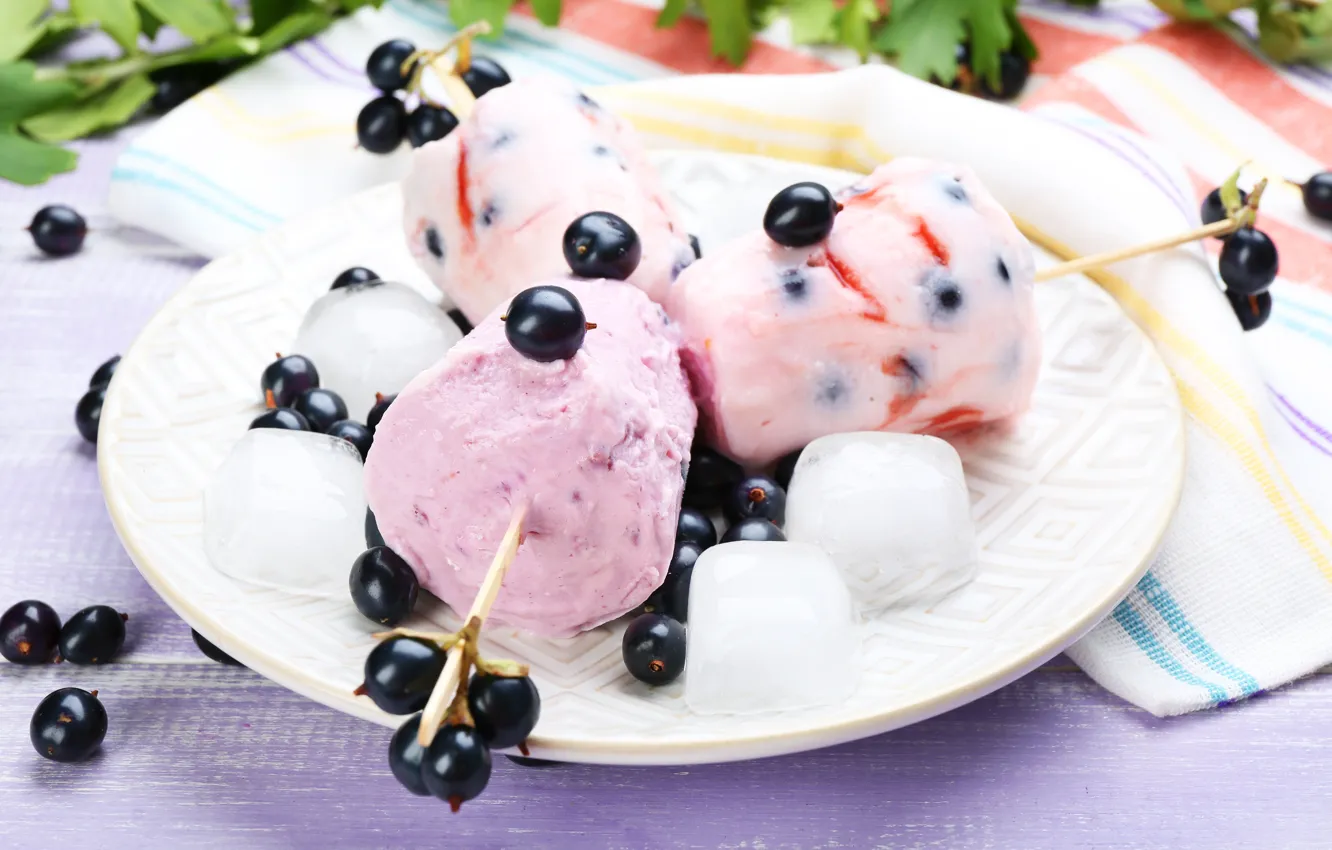 Photo wallpaper ice, ice cream, dessert, black currant
