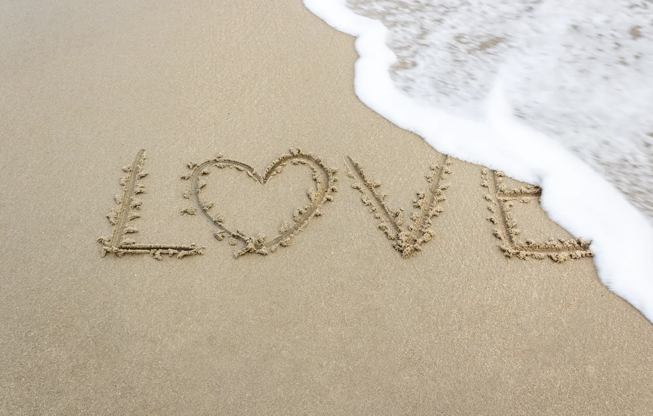 Photo wallpaper sand, sea, wave, beach, summer, love, heart, summer