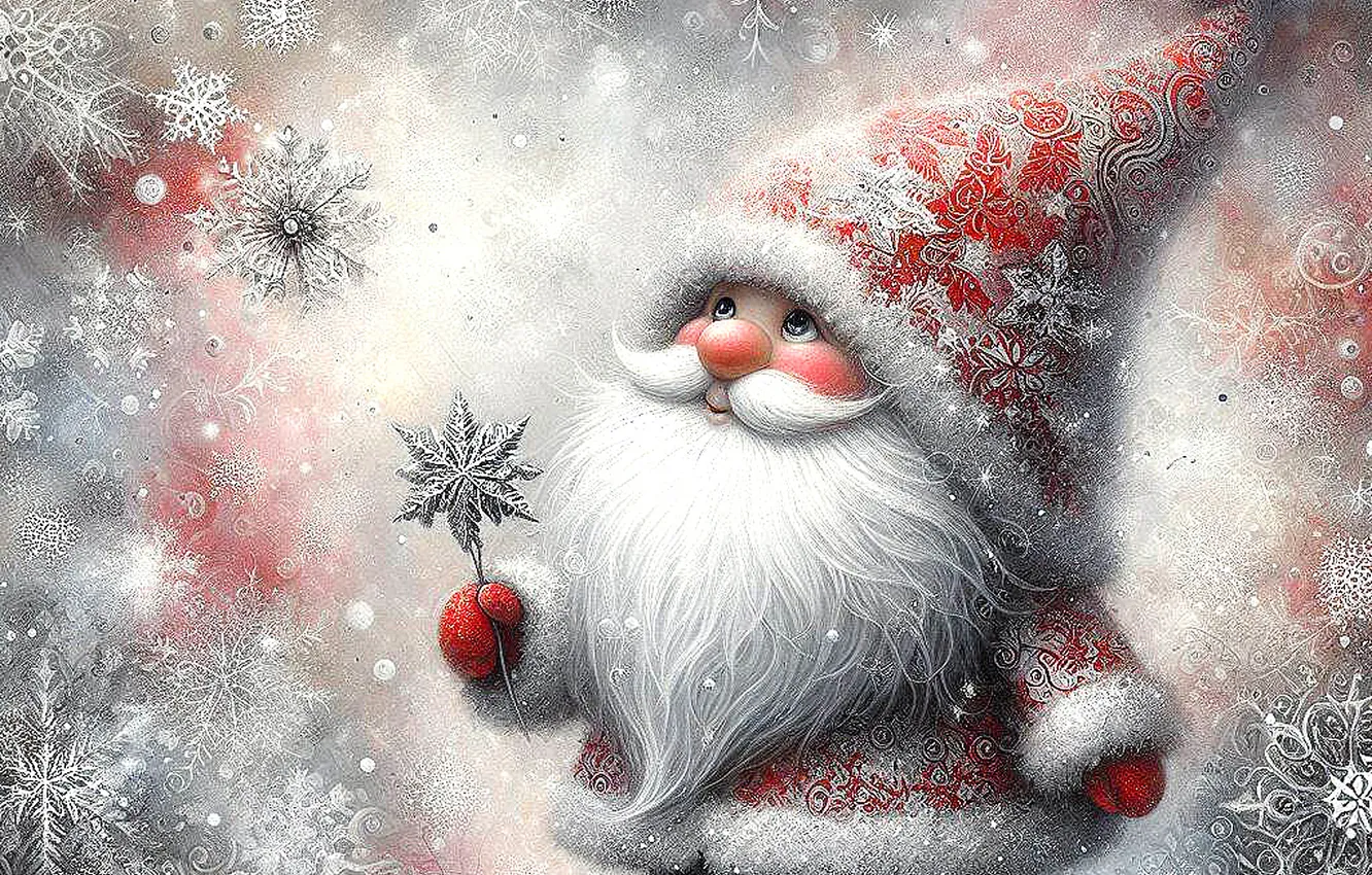 Photo wallpaper winter, frost, snow, snowflakes, new year, Christmas, beard, Santa Claus