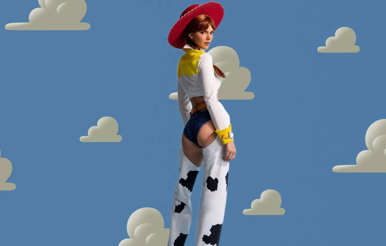 Photo wallpaper ass, clouds, model, jeans, slim, hat, beautiful, photoshoot