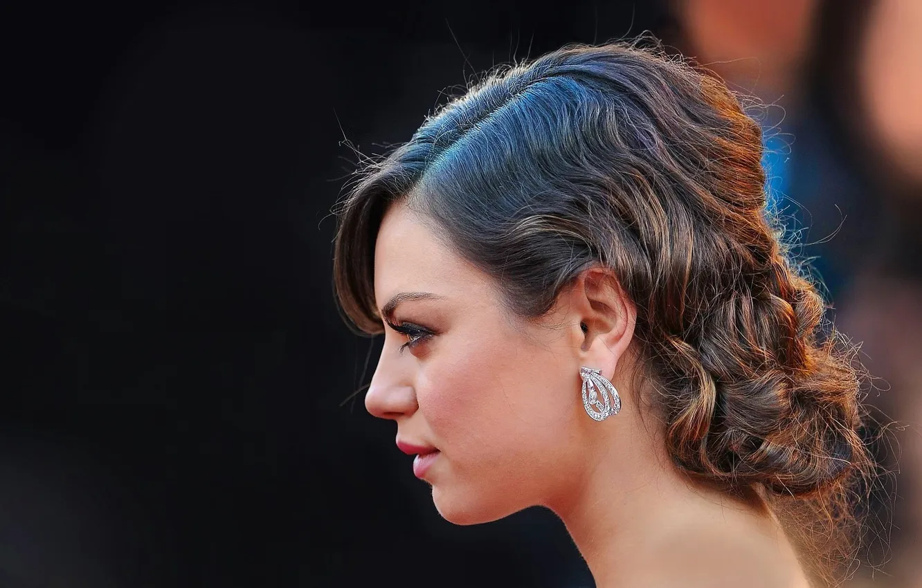 Photo wallpaper colorful, model, face, Mila Kunis, gorgeous, profile, earring, Exotic