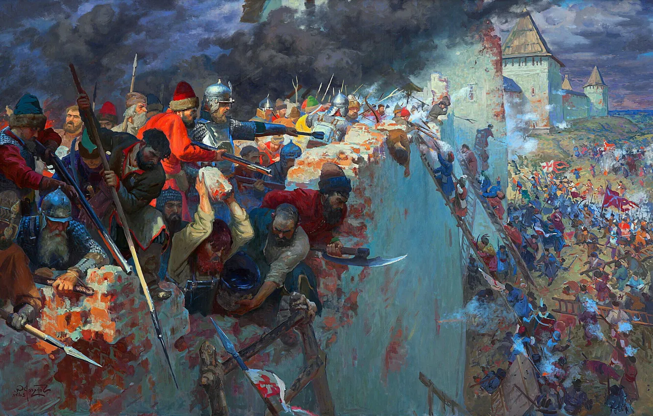 Photo wallpaper warrior, soldiers, ladder, battle, pole, defense, Russian, Smolensk