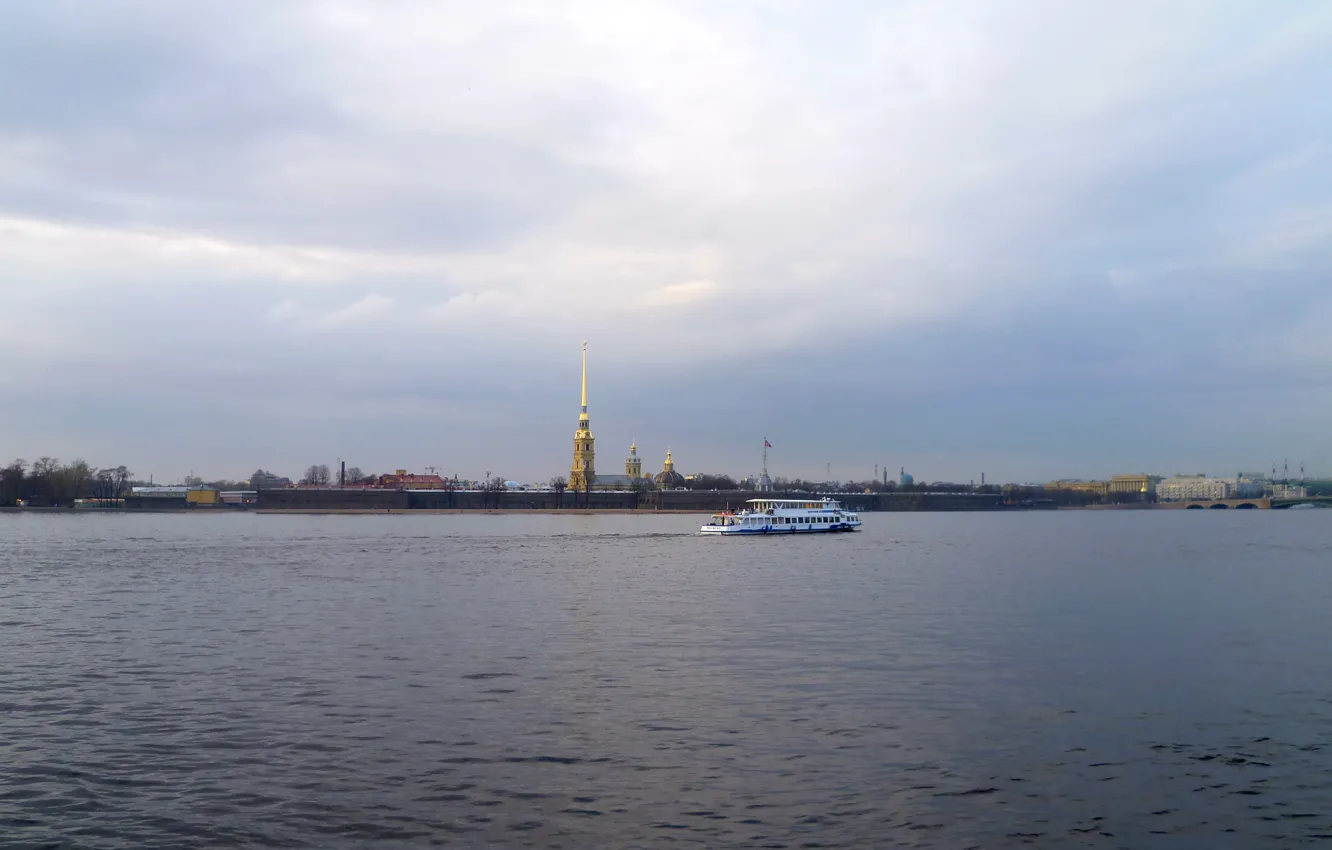 Photo wallpaper river, spring, Saint Petersburg, fortress, boat, Neva, Petersburg, Petropavlivka