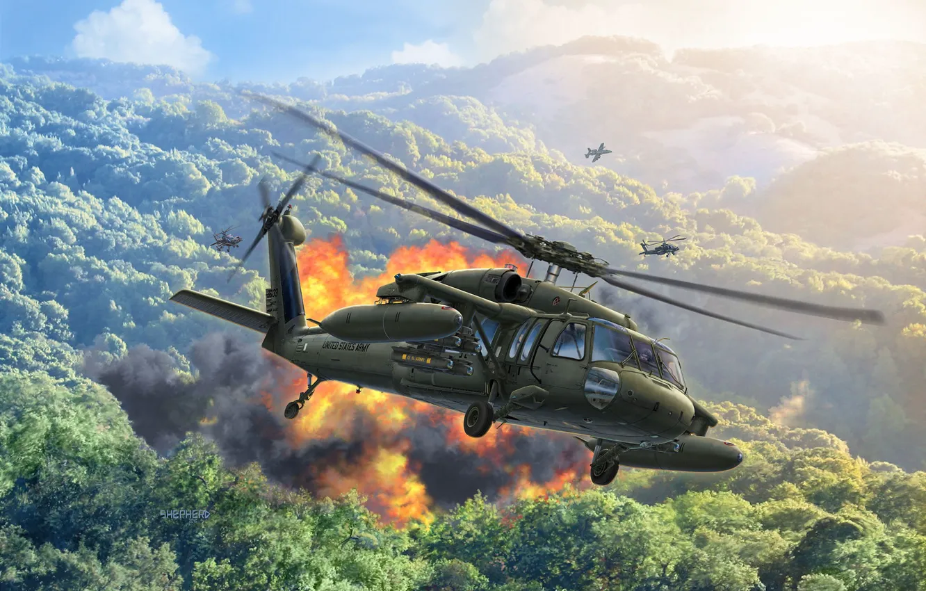 Photo wallpaper Sikorsky, Black Hawk, Black hawk, American multi-purpose helicopter, US army, UH-60A