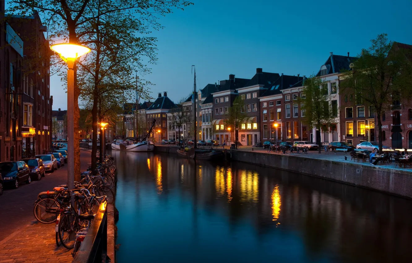 Photo wallpaper night, Netherlands, night, Nederland, Groningen Canal