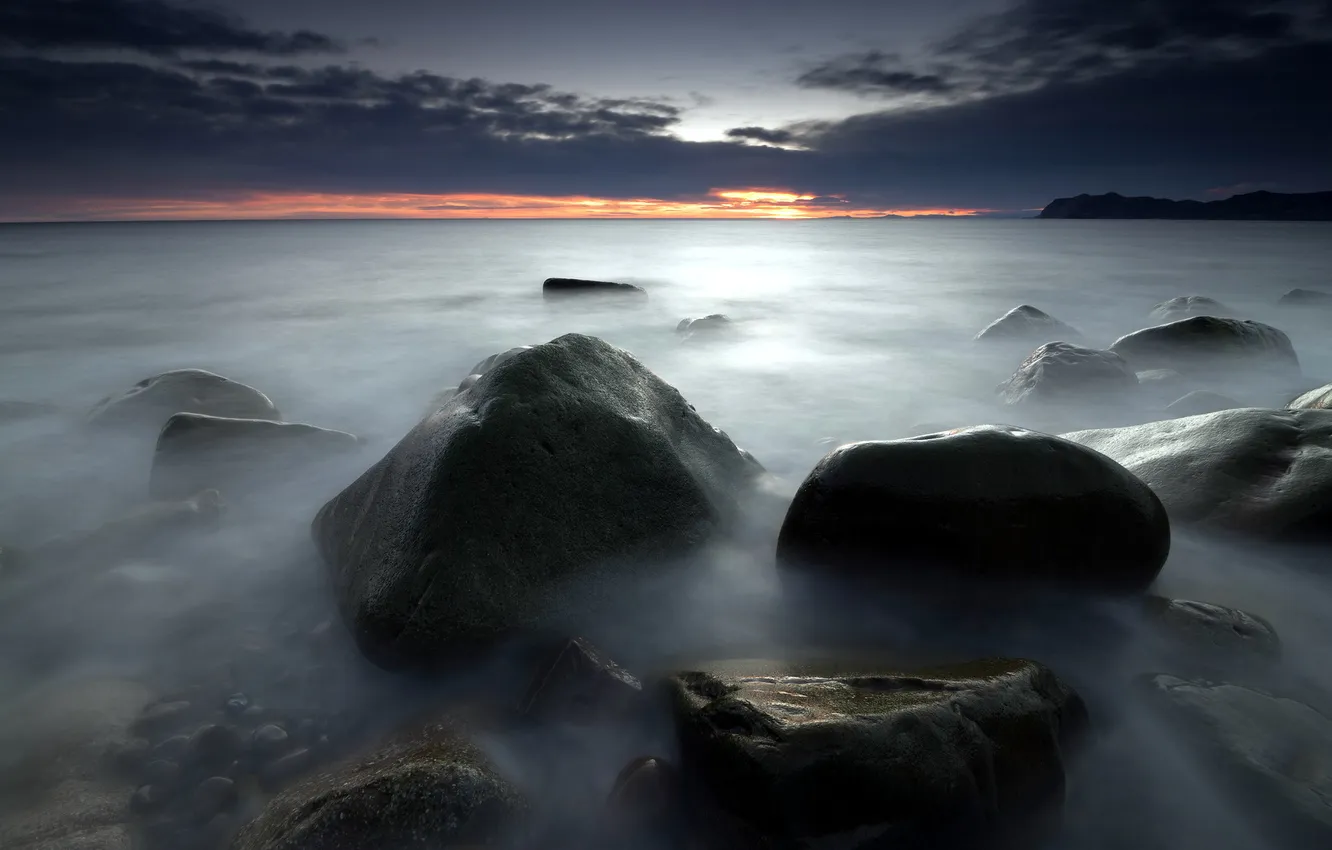Photo wallpaper sea, night, stones