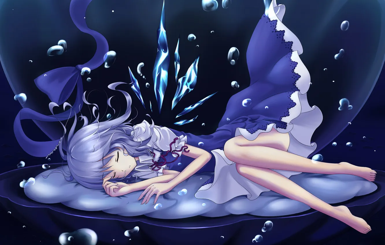 Photo wallpaper girl, dress, sleeping, touhou, Cirno, Touhou, cheese