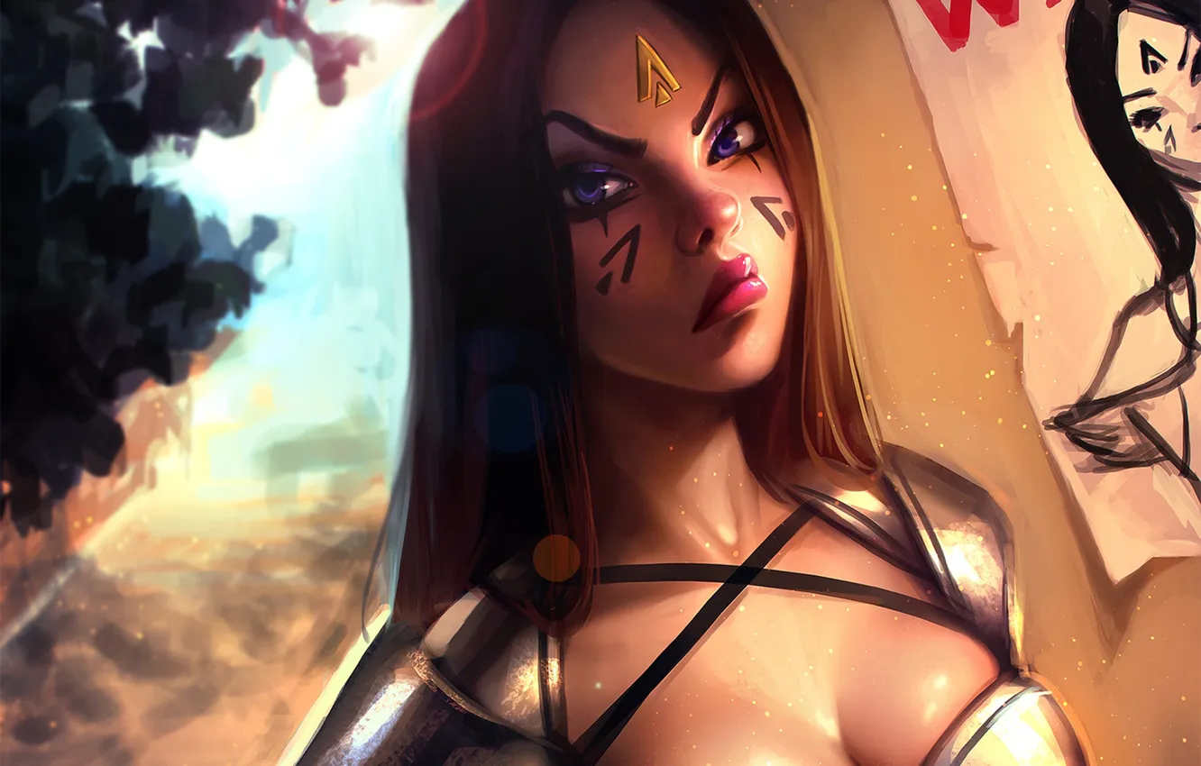 Photo wallpaper eyes, look, girl, face, hair, warrior, art, beauty