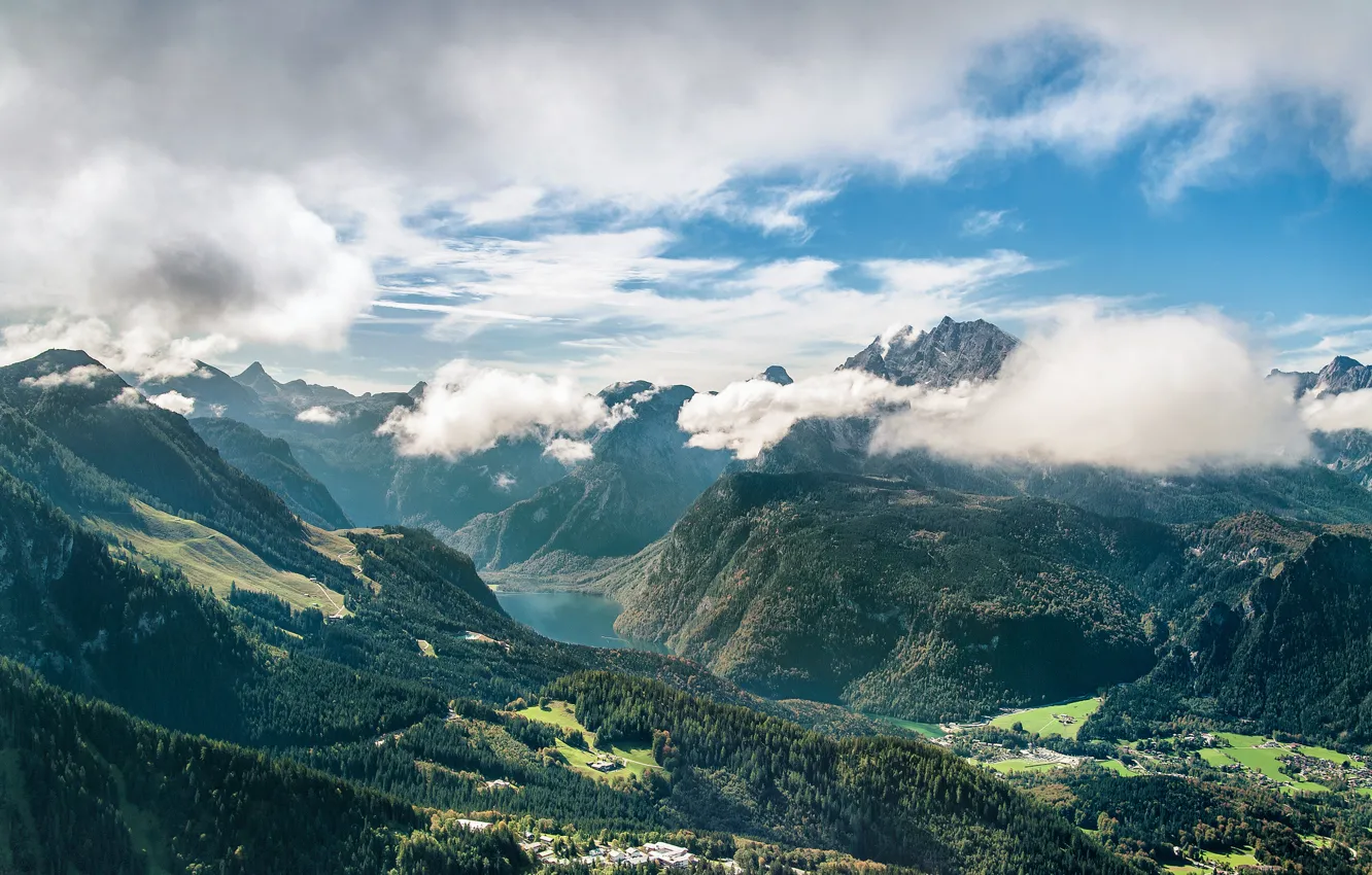 Photo wallpaper mountains, lake, valley, germany, Bavaria, Germany, mountain range, Berchtesgaden