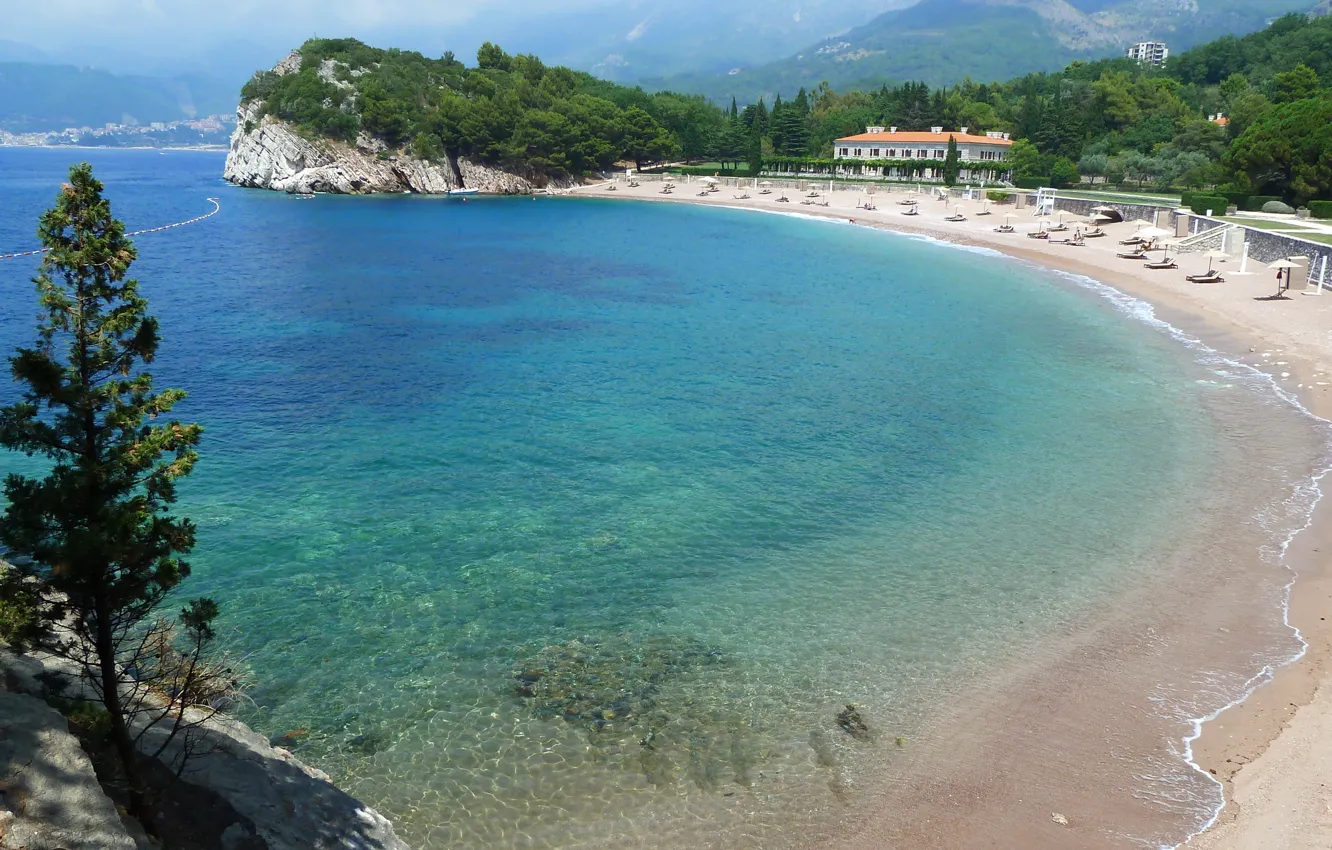 Photo wallpaper mountains, Adriatica, Montenegro, Royal beach, Villa Milocer