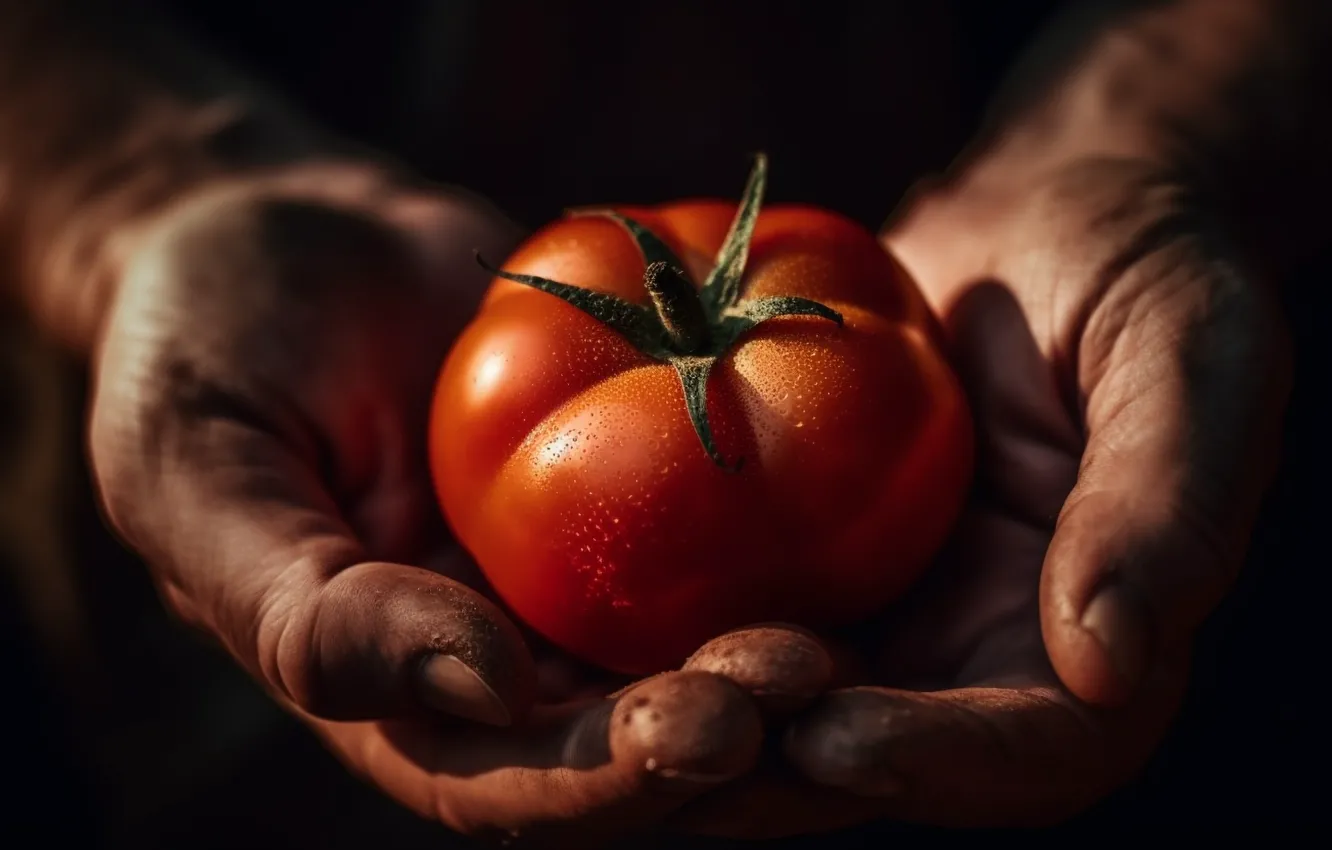 Photo wallpaper drops, light, close-up, the dark background, food, hands, harvest, male