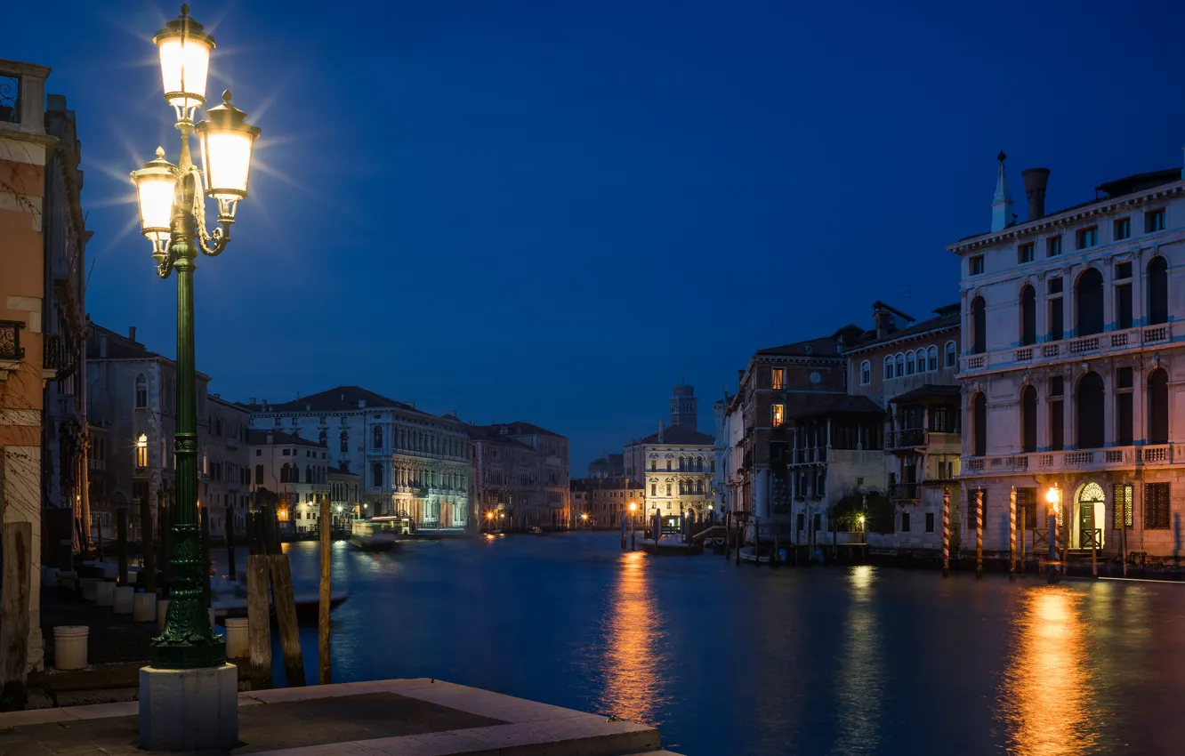 Photo wallpaper night, lights, river, home, lights, Italy, Venice, channel