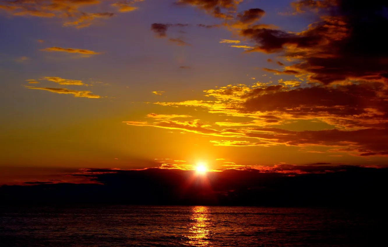 Photo wallpaper sea, clouds, sunset