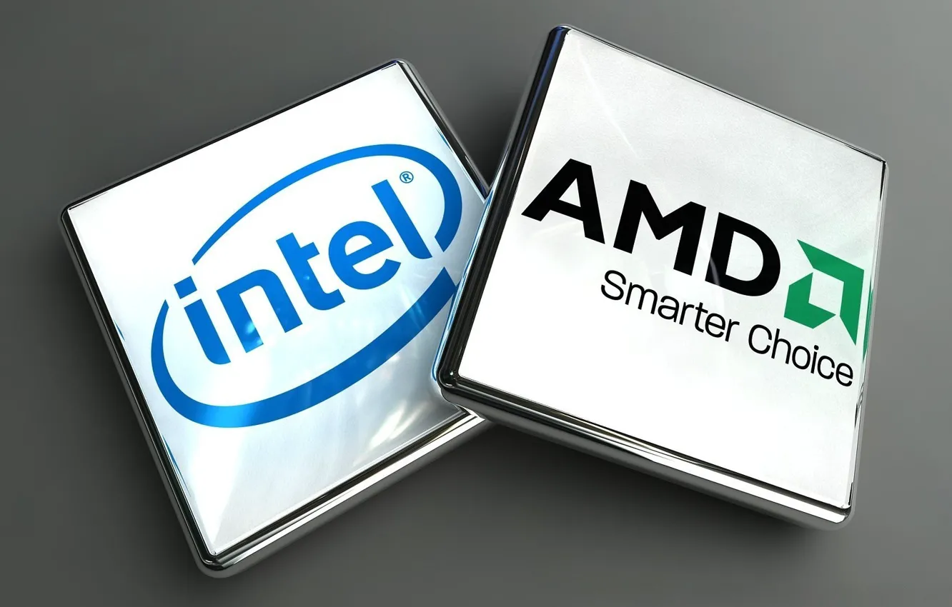 Photo wallpaper logo, intel, amd, chip, processor
