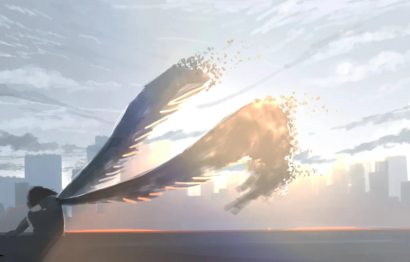 Photo wallpaper girl, the city, angel, Groote