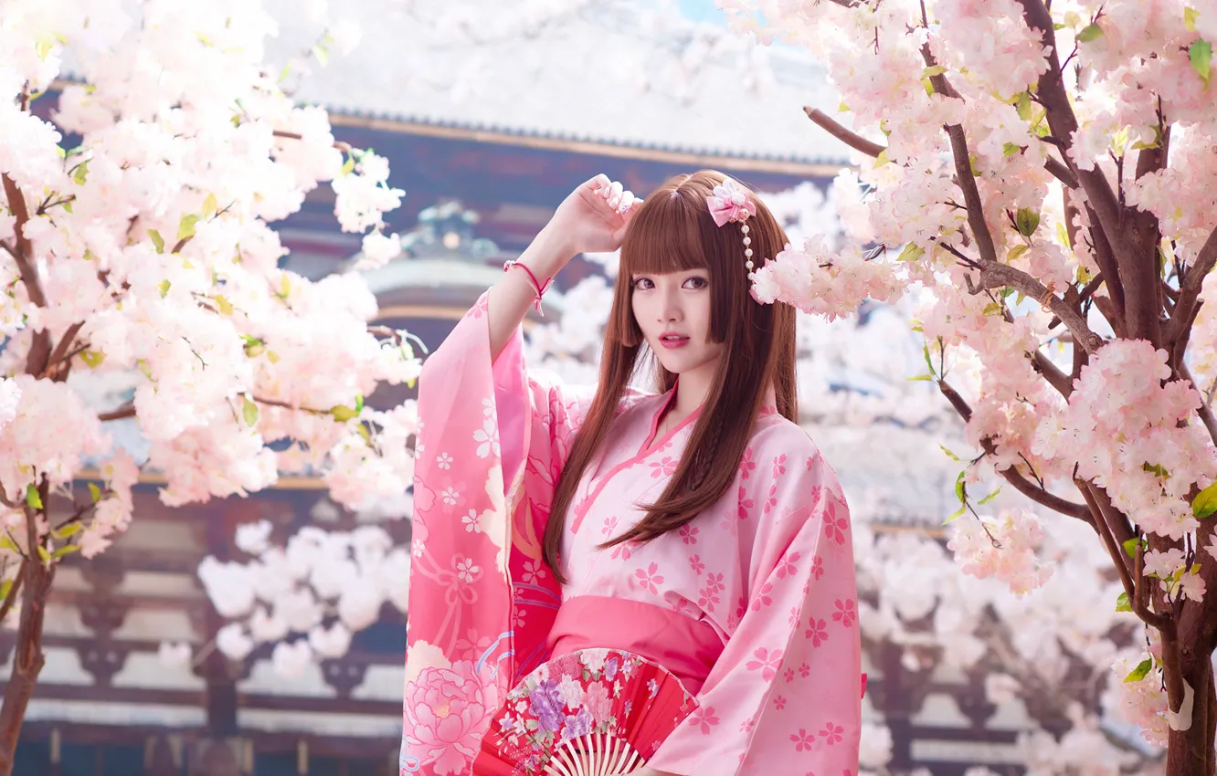 Photo wallpaper look, girl, light, trees, branches, nature, face, style