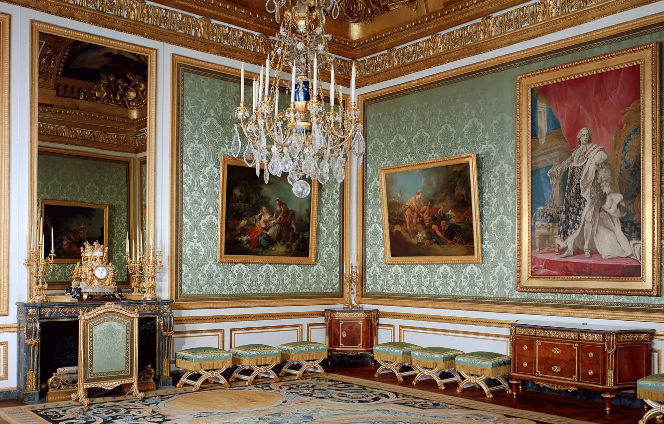 Photo wallpaper design, France, interior, picture, chandelier, hall, Palace, Versailles