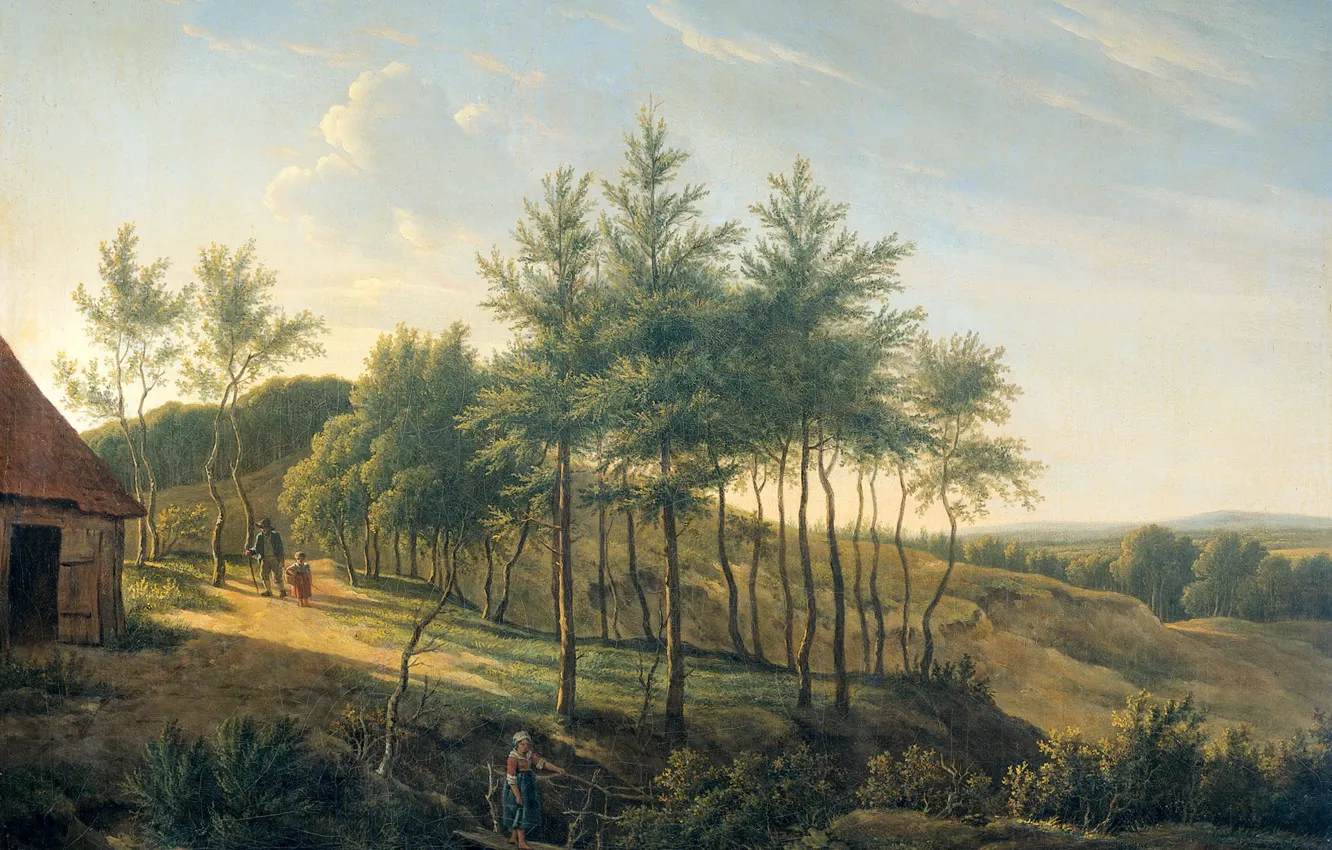 Photo wallpaper landscape, oil, picture, canvas, Gerrit Jan Michaelis, The Hilly Landscape, 1814, Gerrit Jan Michaelis