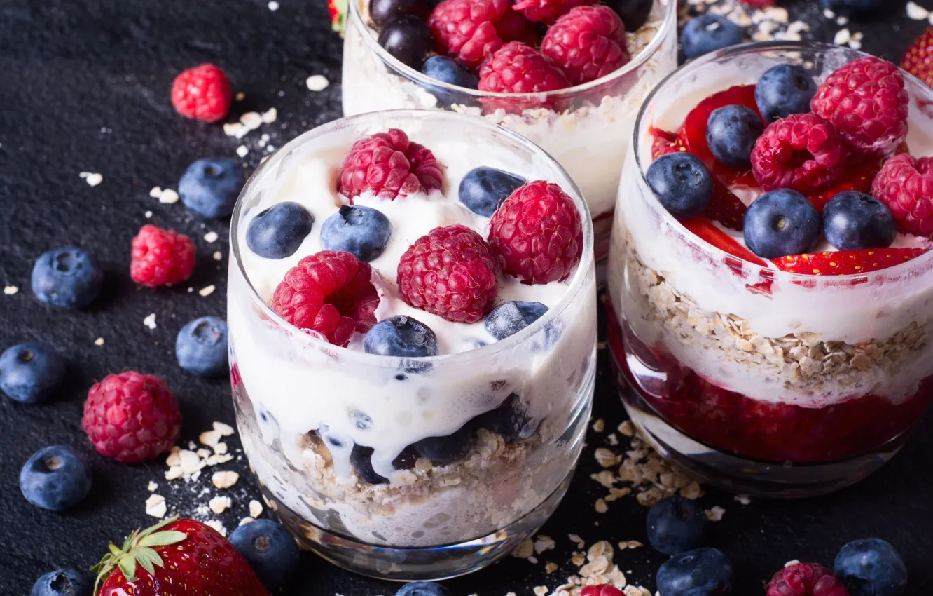 Photo wallpaper berries, raspberry, yogurt