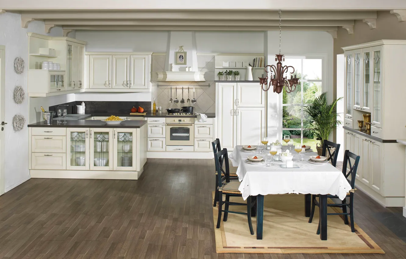 Photo wallpaper style, interior, kitchen, dining room, dining area, Italian design