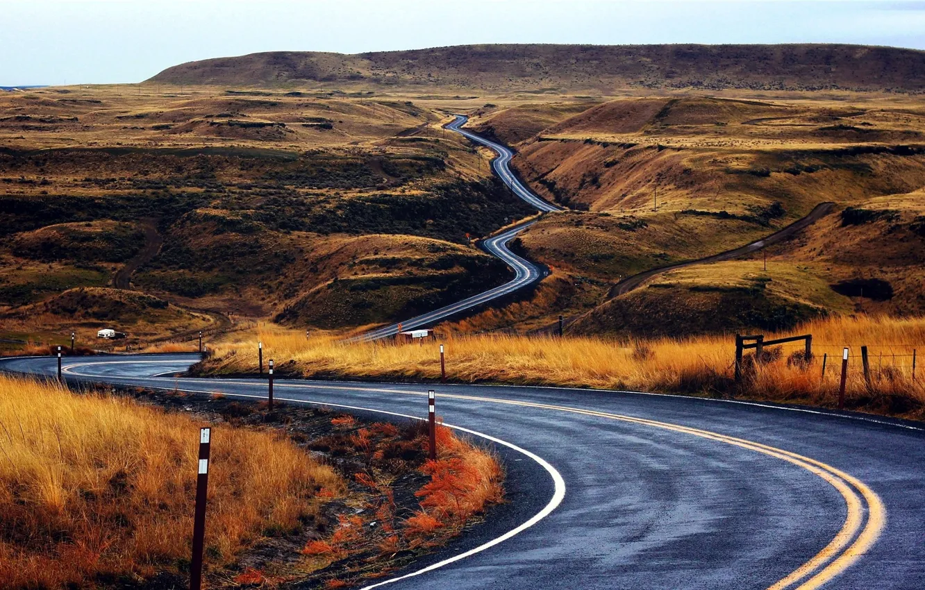 Photo wallpaper road, hills, serpentine