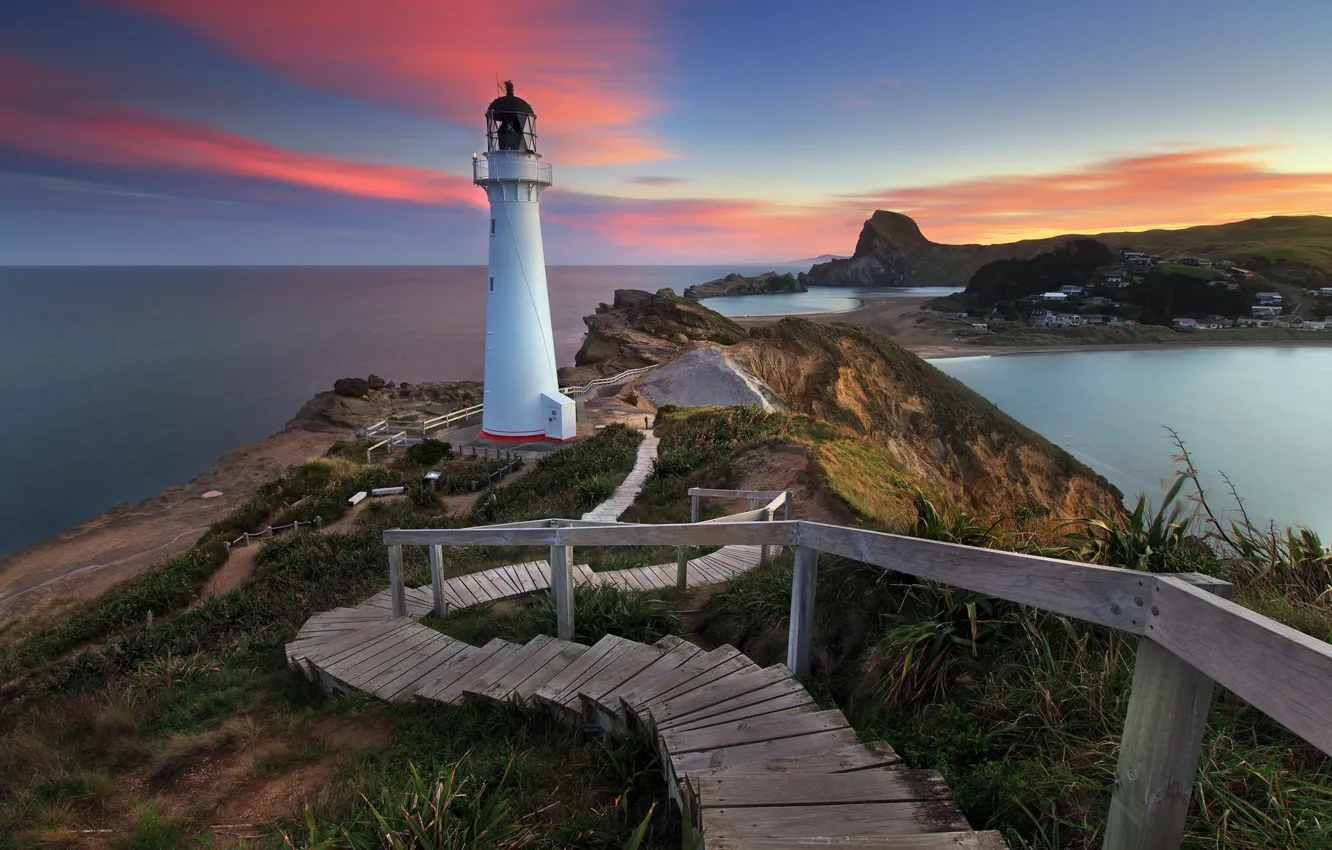 Photo wallpaper landscape, sunset, nature, stones, the ocean, rocks, shore, lighthouse