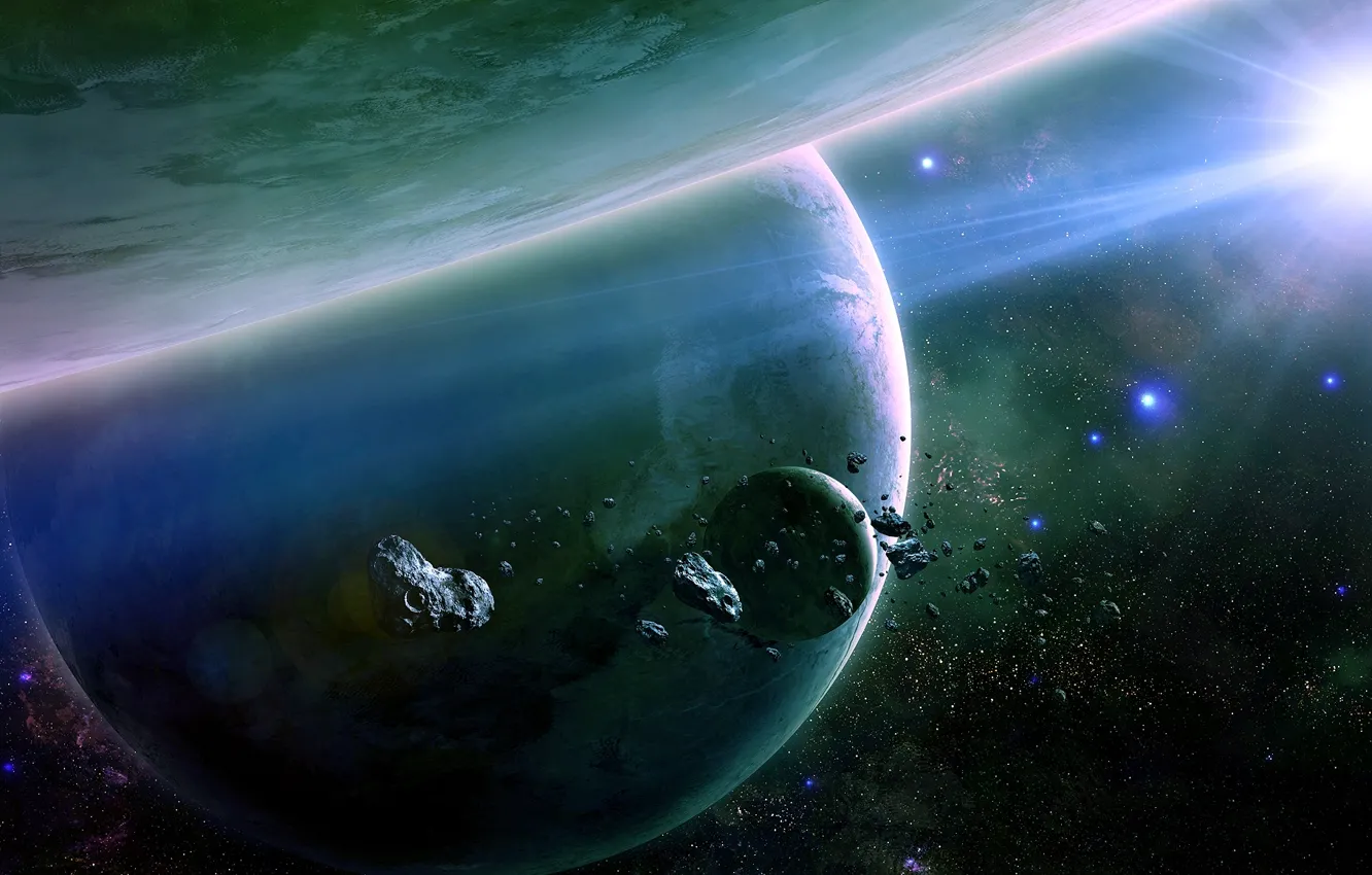 Photo wallpaper stars, planets, asteroids, shining in space