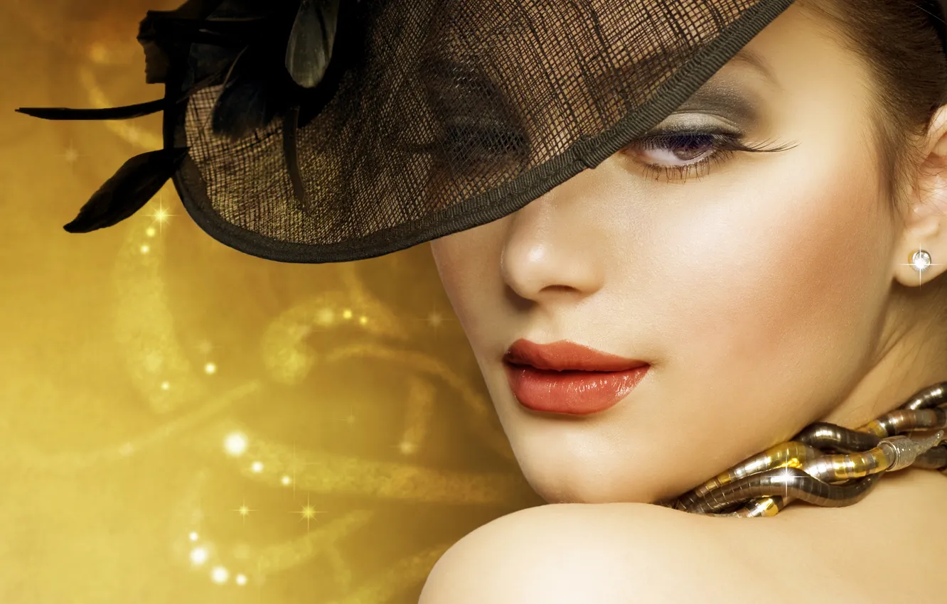 Photo wallpaper look, girl, smile, girl, hat, style, brunette, look