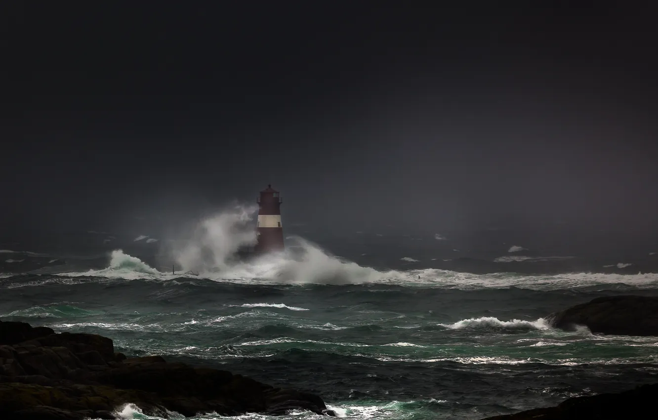 Photo wallpaper sea, storm, lighthouse