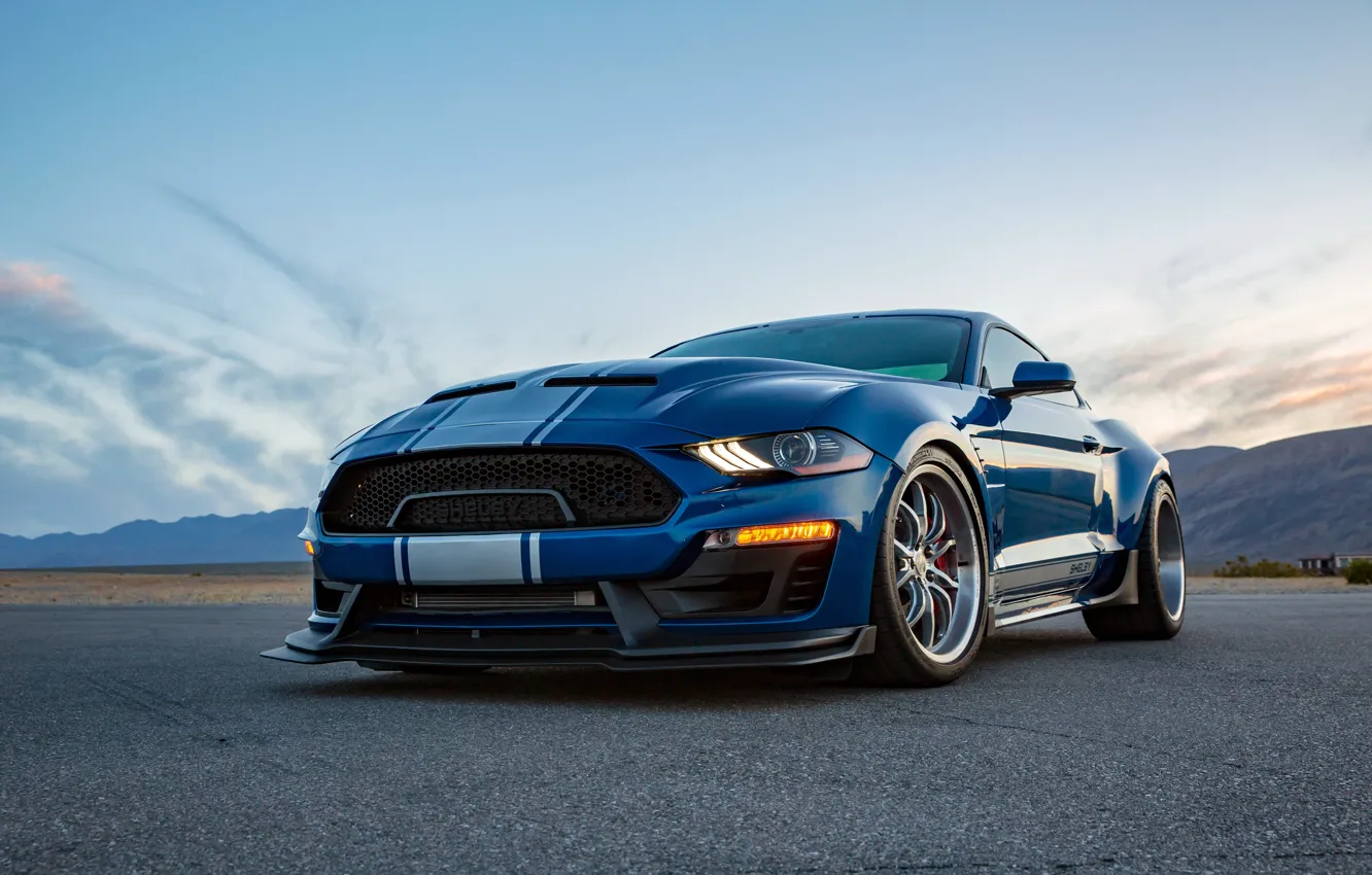 Photo wallpaper Mustang, Ford, Shelby, Ford Mustang, Blue, Front, Wide Body, Super Snake