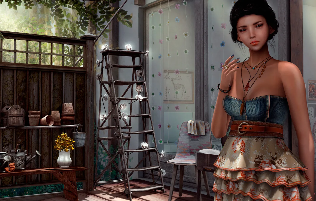 Photo wallpaper look, girl, room