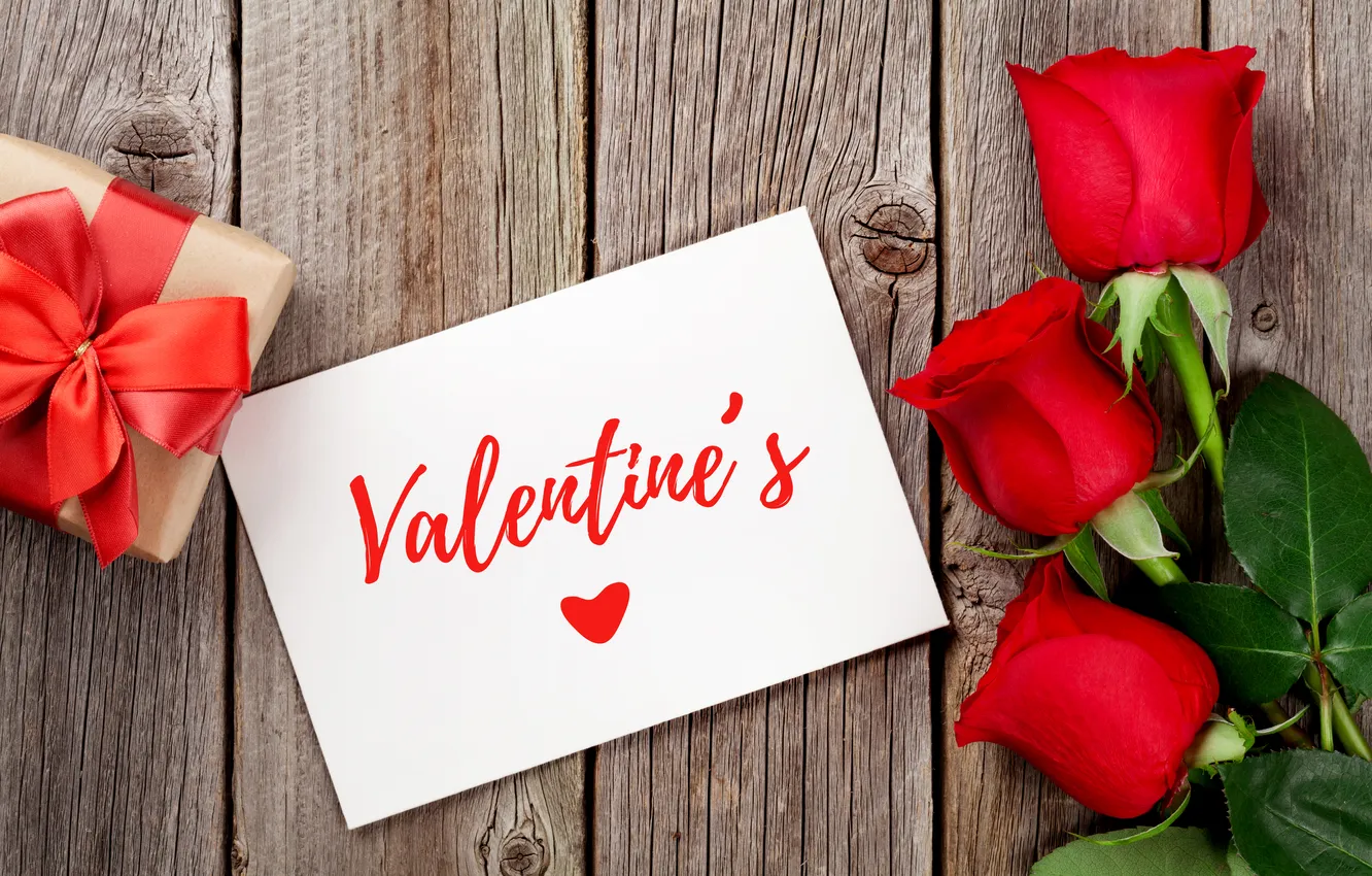 Photo wallpaper love, flowers, gift, romance, roses, love, Valentine's day, wood