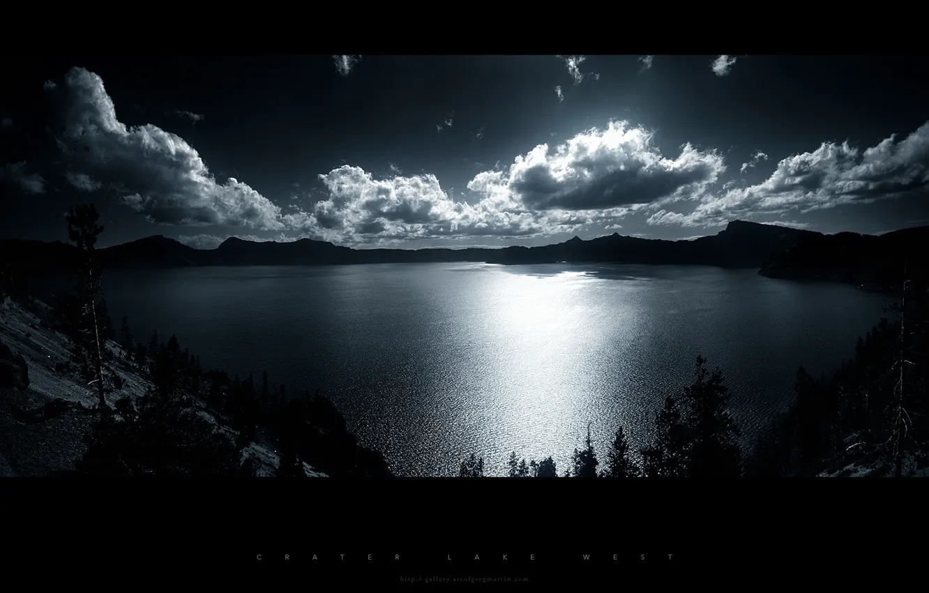 Photo wallpaper forest, clouds, mountains, lake, Night