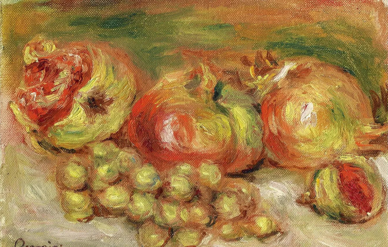 Photo wallpaper picture, still life, Pierre Auguste Renoir, Pierre Auguste Renoir, Pomegranates and Grapes