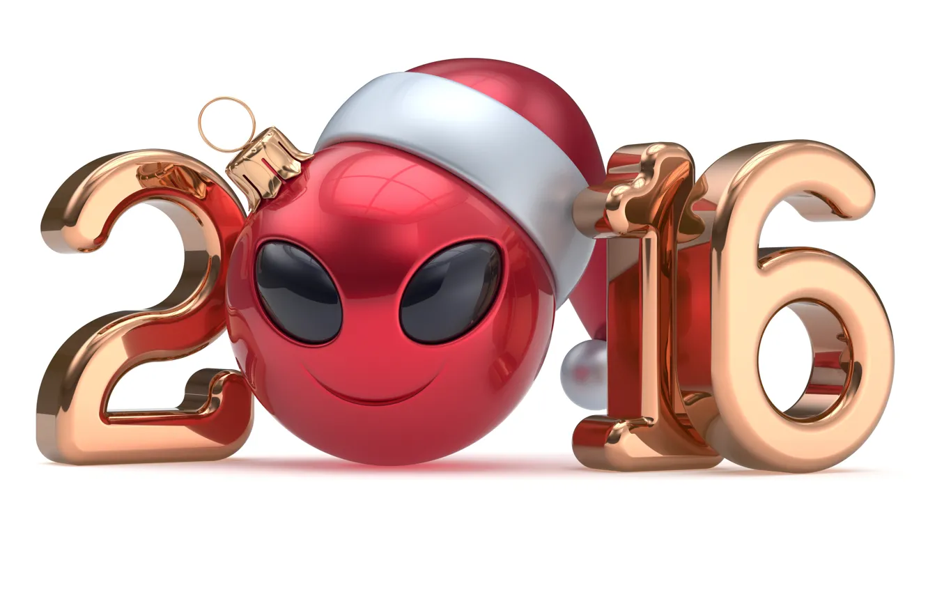 Photo wallpaper new year, figures, smiley, New Year, ball, Happy, 2016