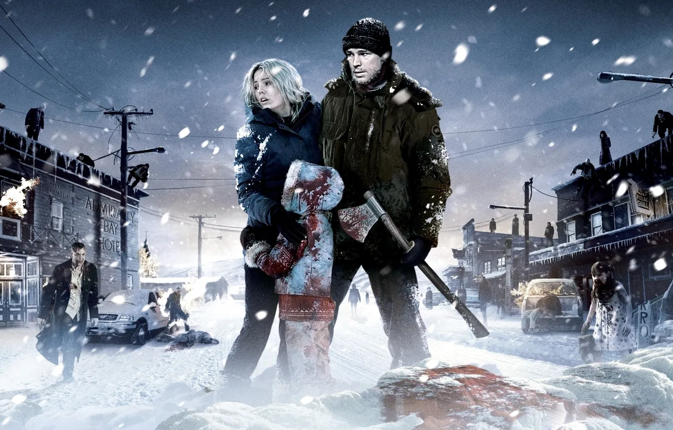 Photo wallpaper winter, snow, Josh Hartnett, axe, vampires, Alaska, 30 days of night