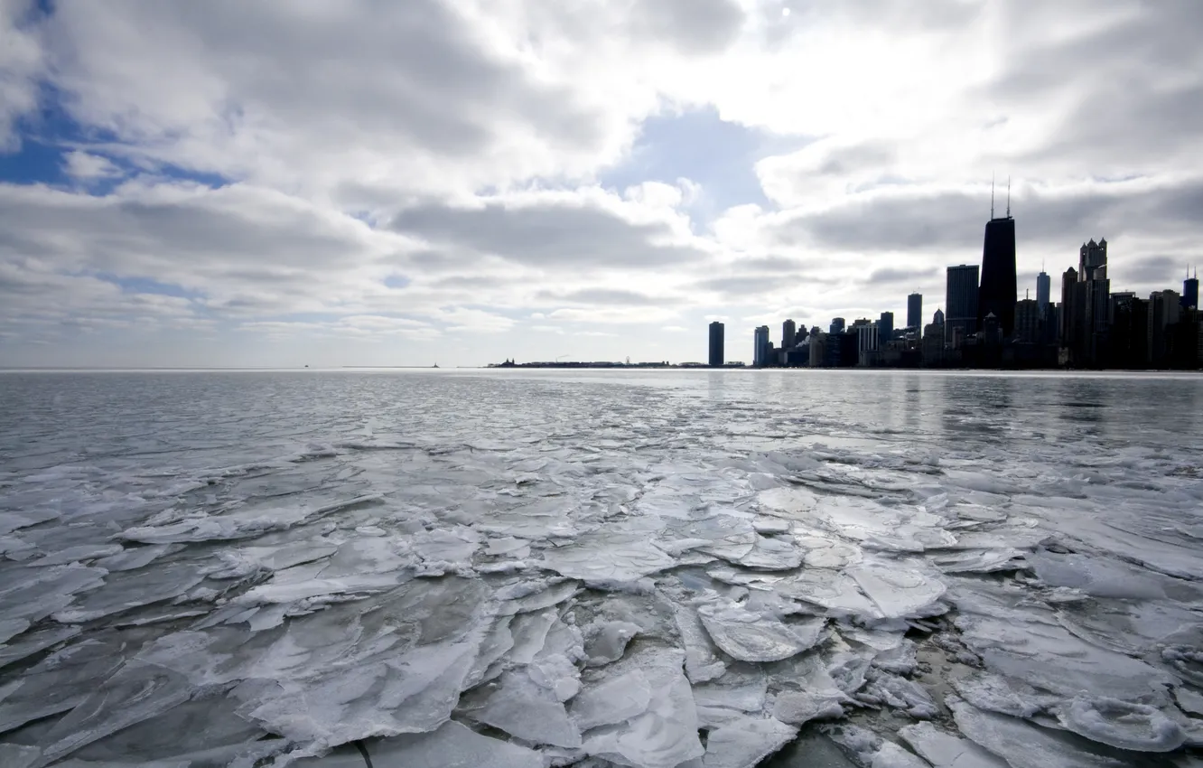 Photo wallpaper ice, winter, skyscrapers, Chicago, Michigan, USA, USA, America