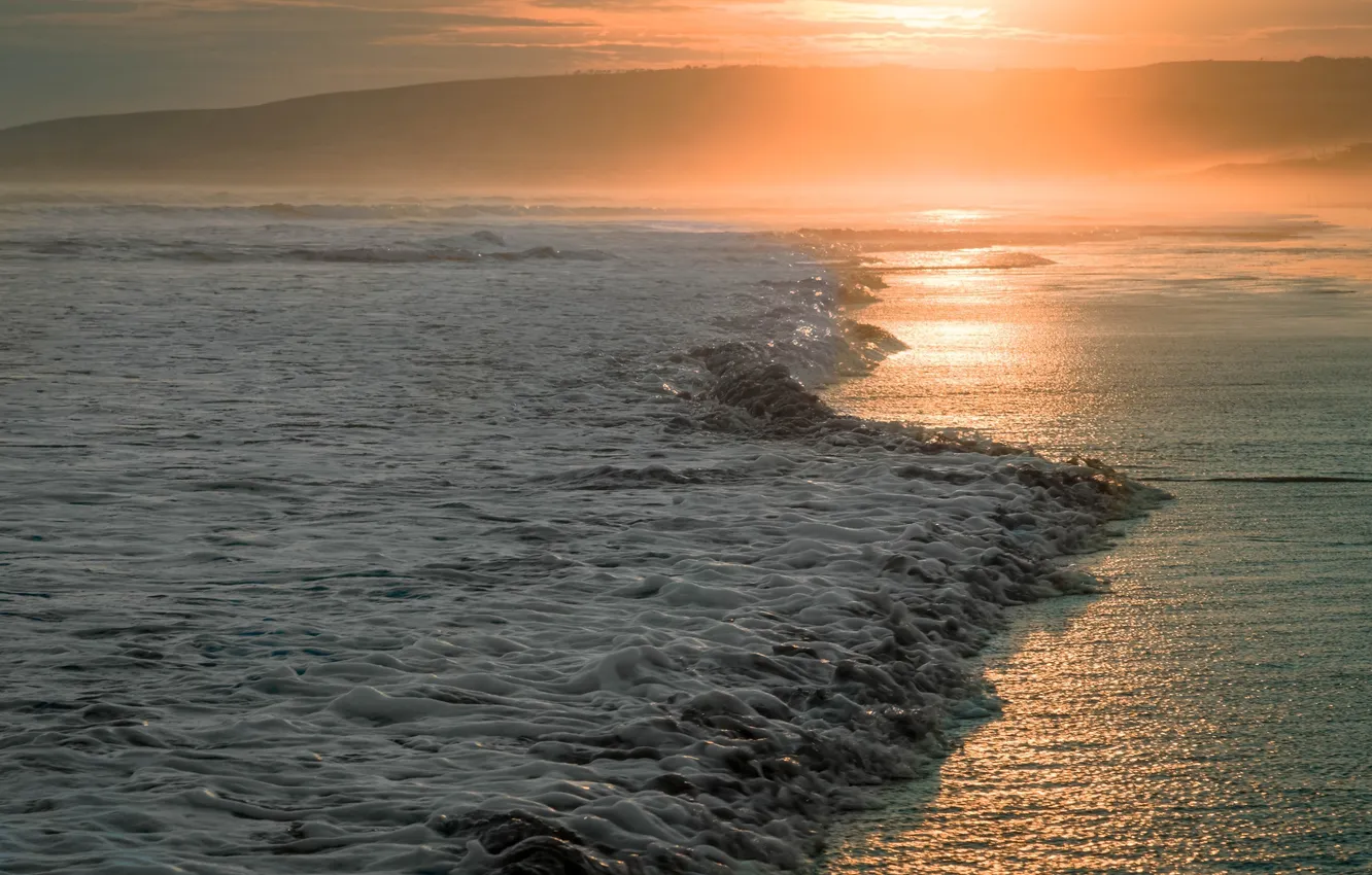 Photo wallpaper sea, wave, sunset