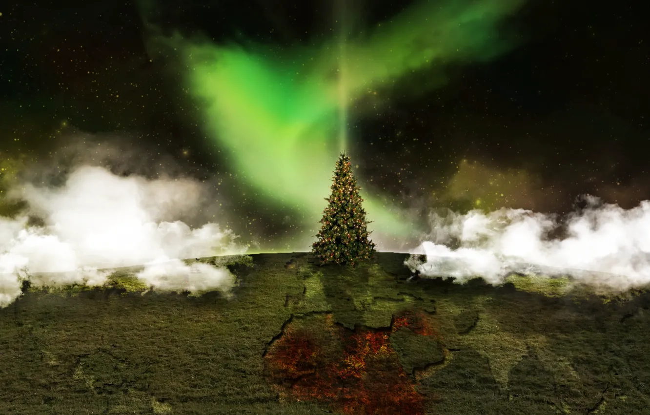 Photo wallpaper Christmas, sky, stars, night sky, digital art, Christmas tree