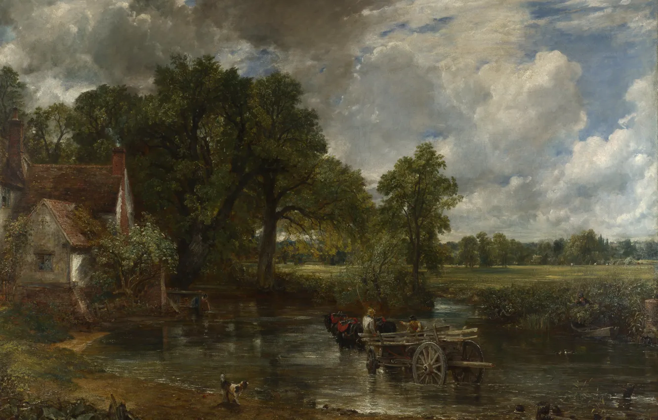 Photo wallpaper landscape, picture, wagon, John Constable, The Hay Wain, John Constable