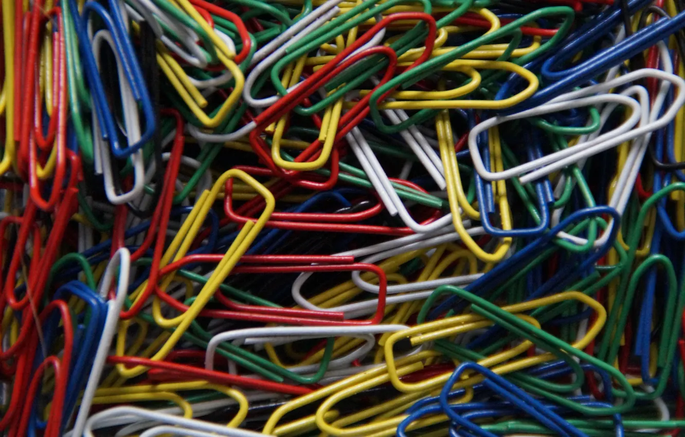 Photo wallpaper Wallpaper, colored, metal, paper clips