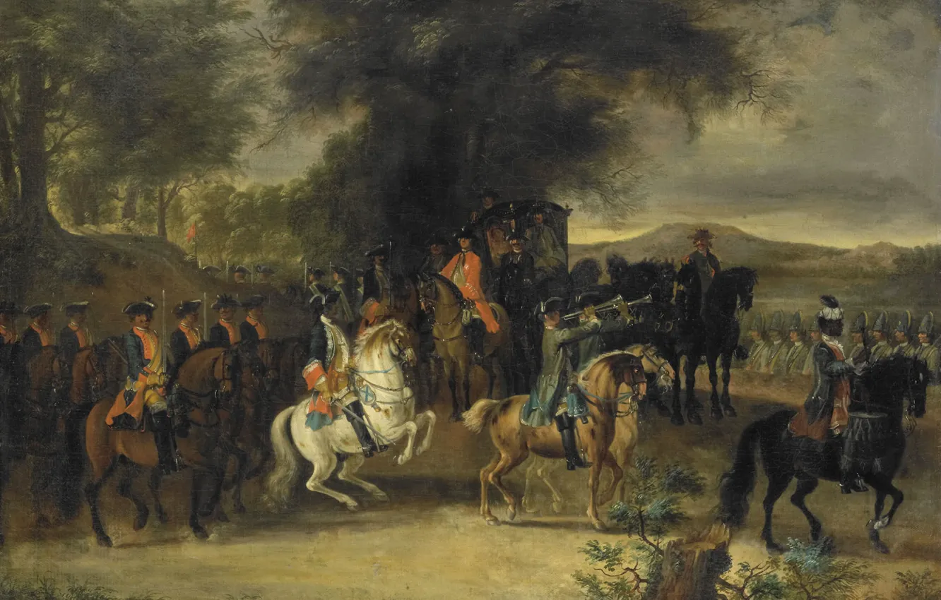 Photo wallpaper oil, picture, canvas, Cornelis Trost, On Cavalry Regiment