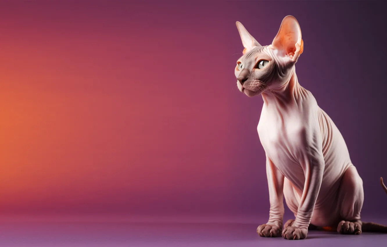 Photo wallpaper cat, cat, look, pose, face, sitting, pink background, Sphinx