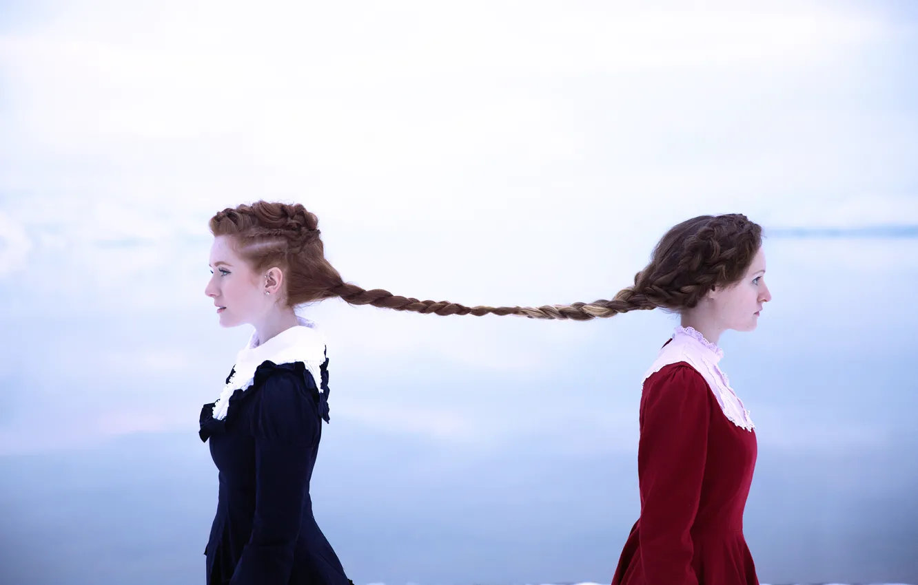 Photo wallpaper hair, braid, two girls, link, Lichon