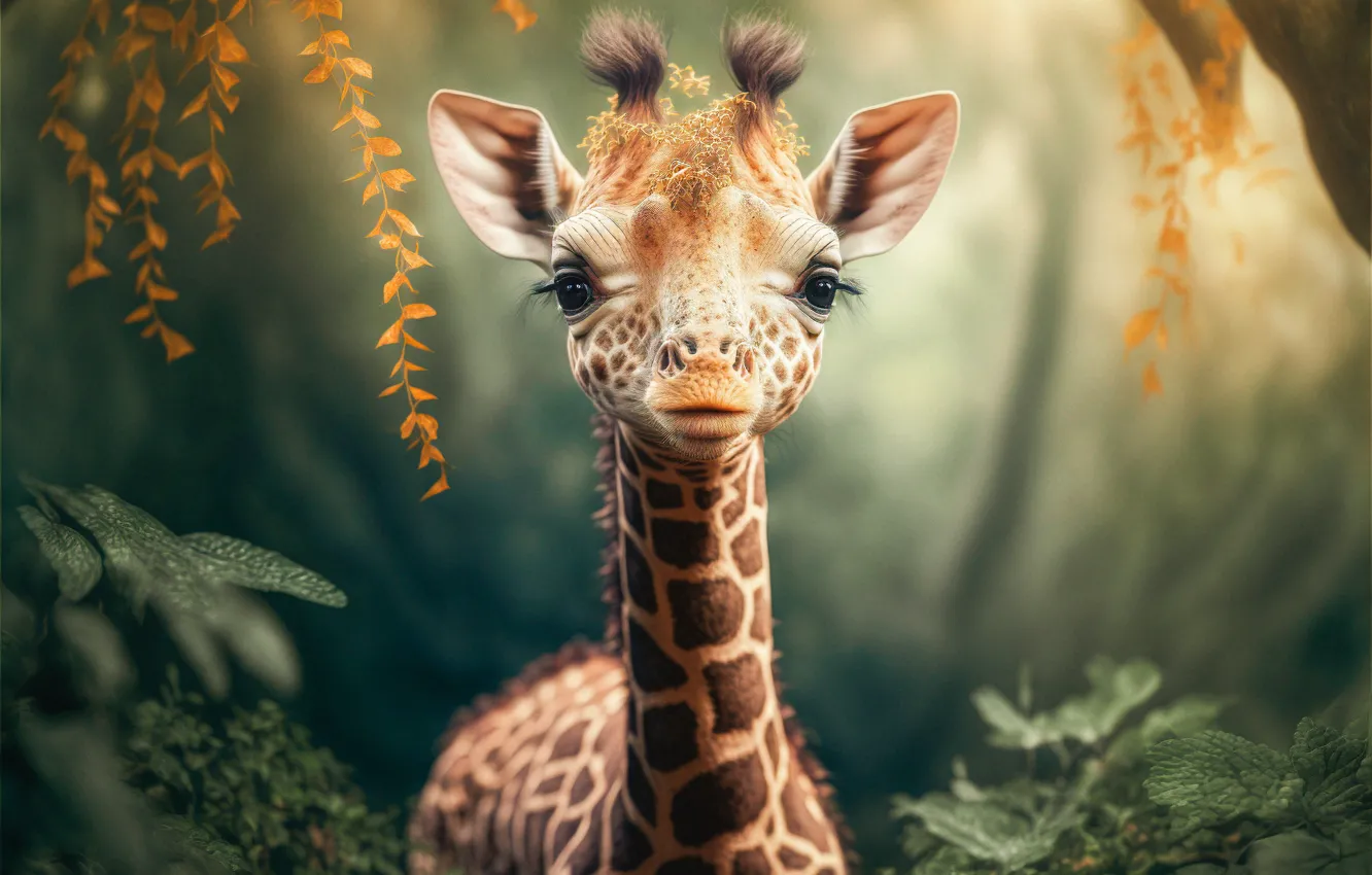 Photo wallpaper look, nature, rendering, graphics, portrait, animal, baby, giraffe