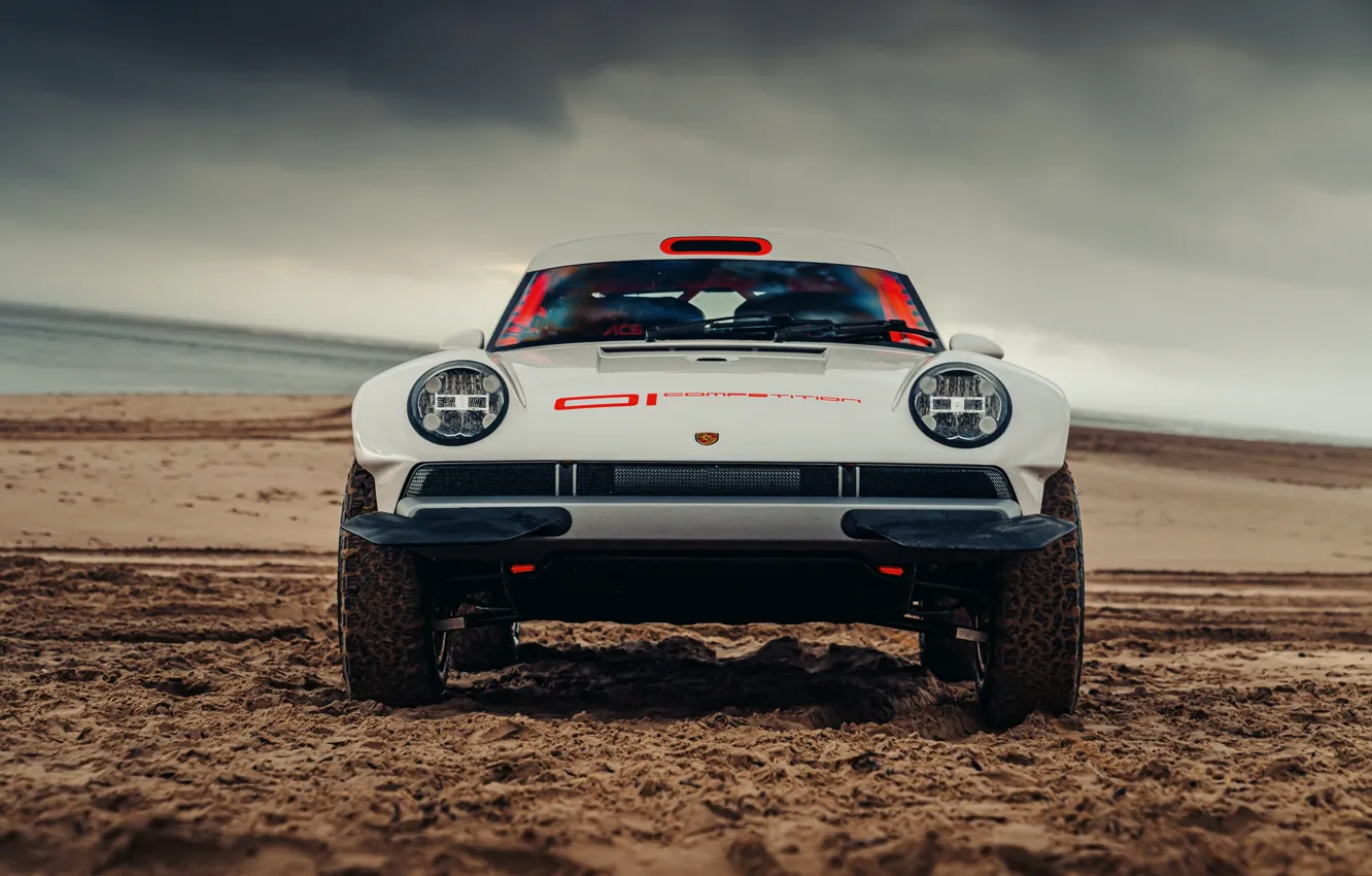 Photo wallpaper sand, beach, protection, 911, Porsche, front view, 964, AWD