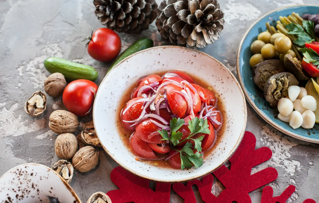 Photo wallpaper nuts, bumps, salad