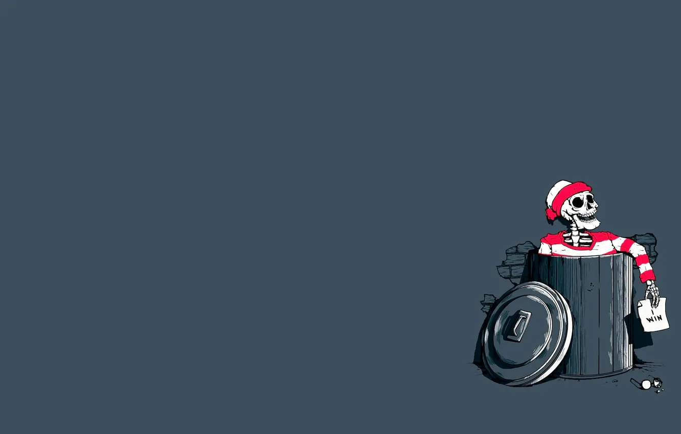 Photo wallpaper minimalism, digital art, paper, artwork, simple background, Skeleton, trash, trash bin