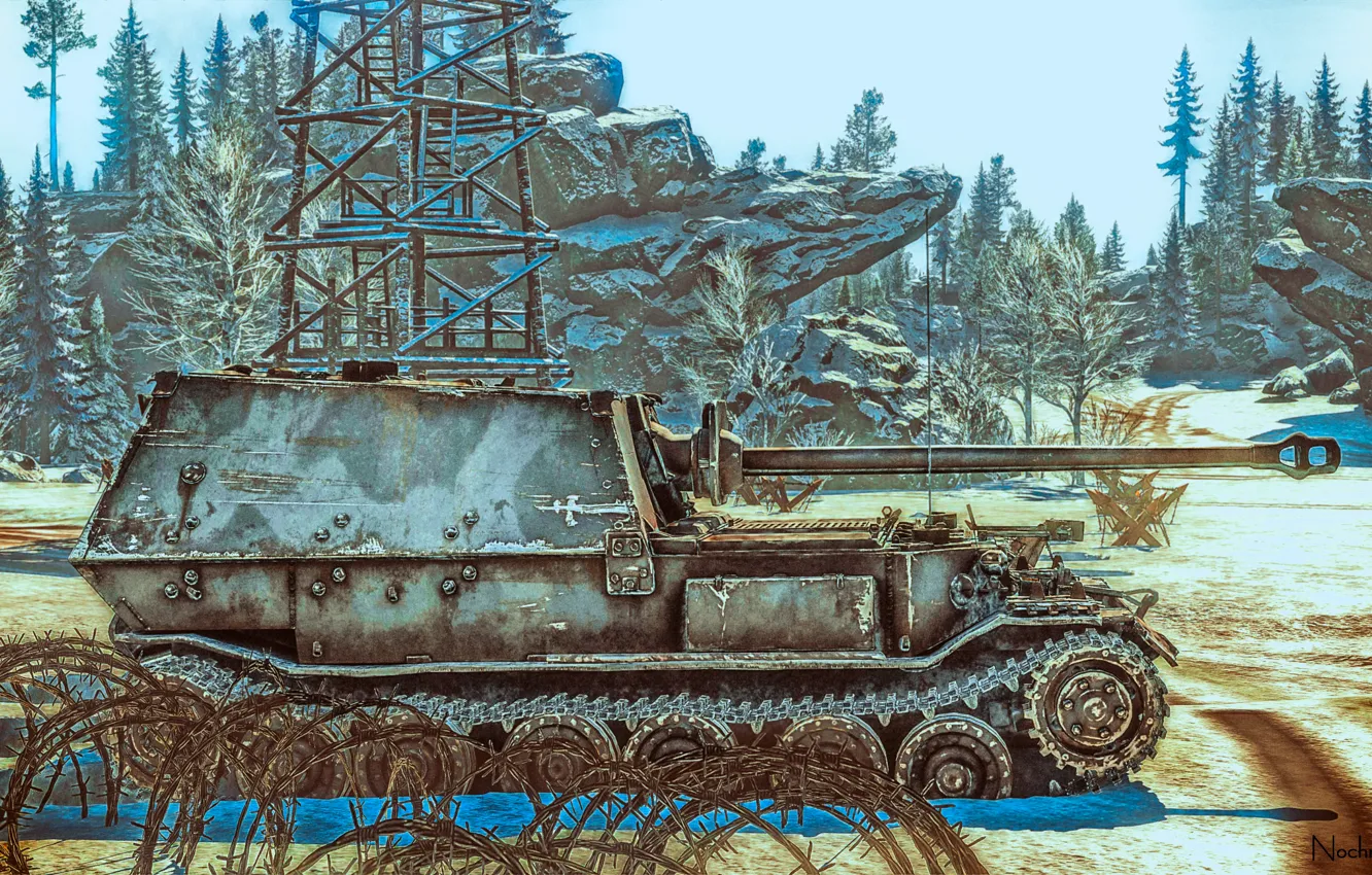 Photo wallpaper SAU, Sd.Car.184, German, Ferdinand, Elefant, Tank fighter, War Thunder, Screenshot