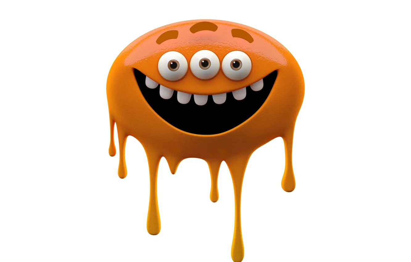 Photo wallpaper joy, bright smiling monster on a white background, orange monster slug